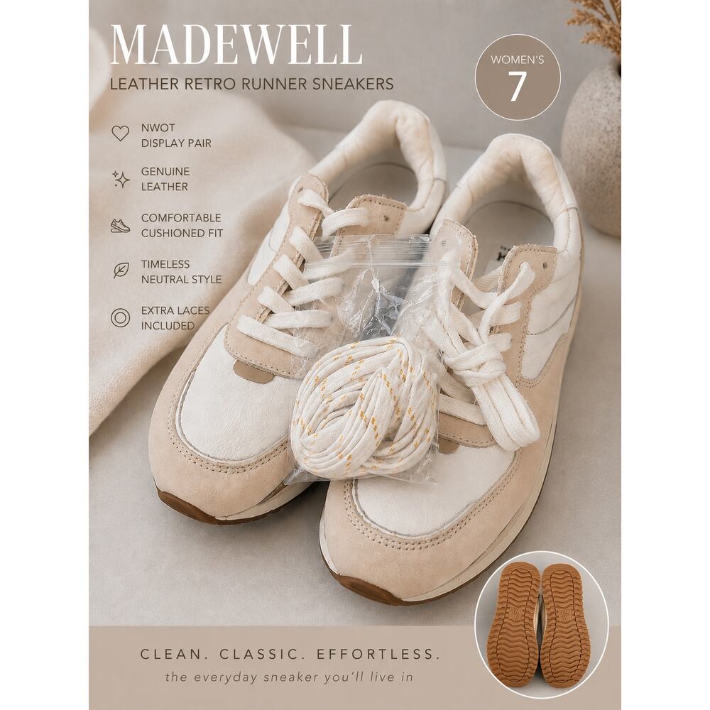Madewell Leather Retro Runner Sneakers NWOT Display Pair Women 7